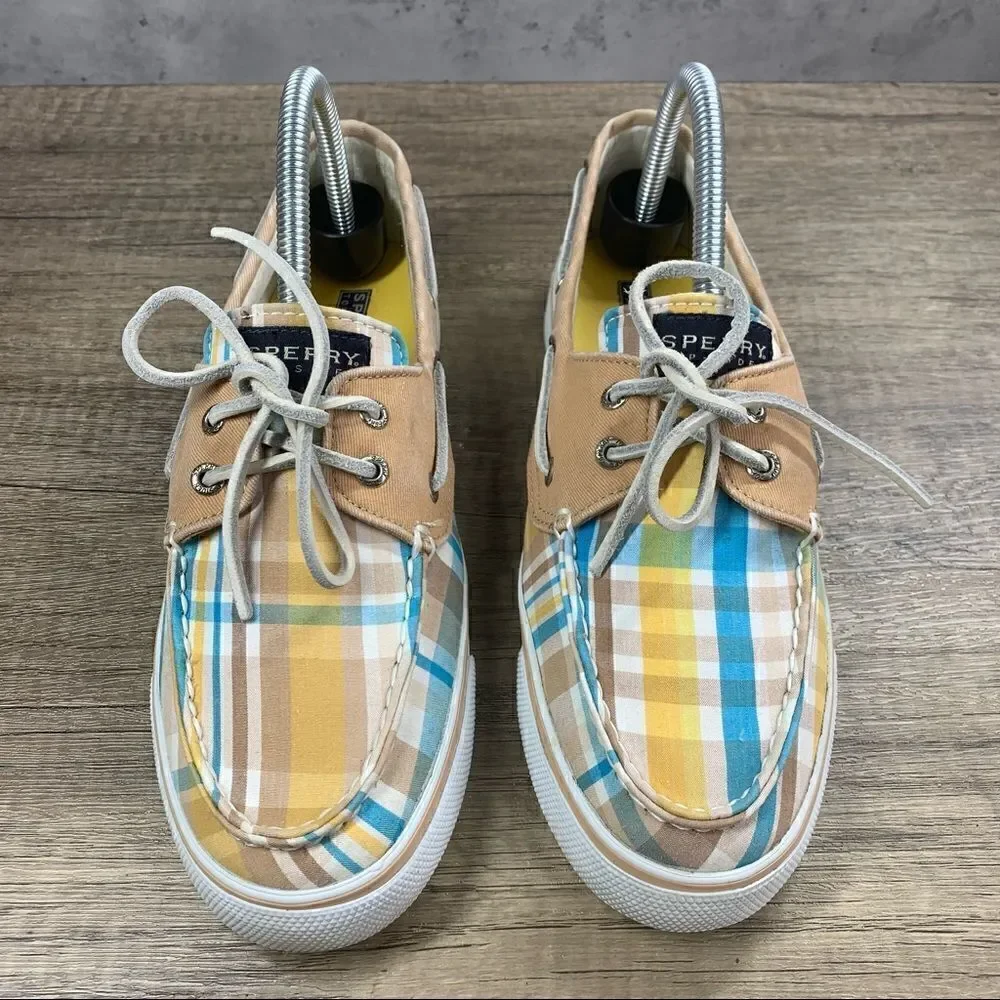 Sperry Top-Sider~Women's~ Boat Shoes Multicolor‎ Plaid~Lace Up~Sneakers~Size 8.5